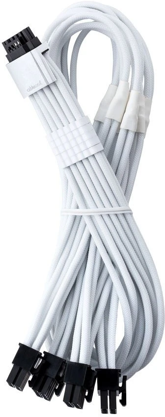 „CableMod C-Series Pro ModMesh 12V-2®“ 6 kontaktų kabelis, su apvalkalu, 16 kontaktų į 4 x 8 kontaktų, skirtas „Corsair Type 4“ ir „3“ maitinimo šaltiniams – baltos spalvos, 60 cm