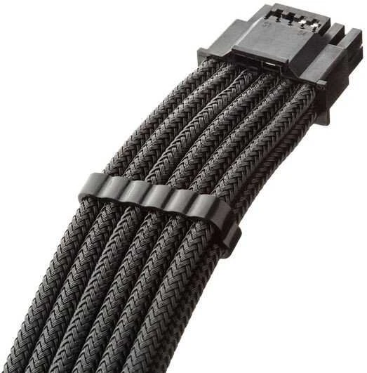 „CableMod C-Series Pro ModMesh 12V-2®“ 6 kontaktų kabelis, su apvalkalu, 16 kontaktų į 4 x 8 kontaktų, skirtas „Corsair Type 4“ ir „3“ maitinimo šaltiniams – juodos spalvos, 60 cm