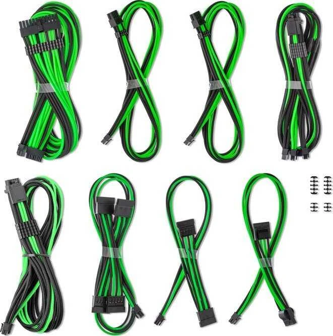 CableMod C-Series Pro ModMesh Sleeved 12V-2×6 12VHPWR Dual StealthSense Cable Kit for Corsair RMi, RMx (Juodas Label) – juodos spalvos/hell žalios spalvos