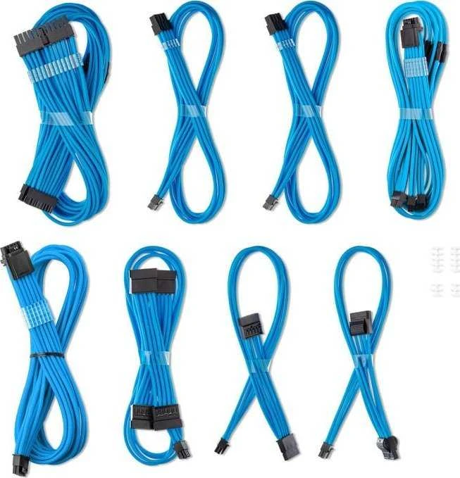 CableMod C-Series Pro ModMesh Sleeved 12V-2×6 12VHPWR Dual StealthSense Cable Kit for Corsair RMi, RMx (Juodas Label) – mėlynos spalvos