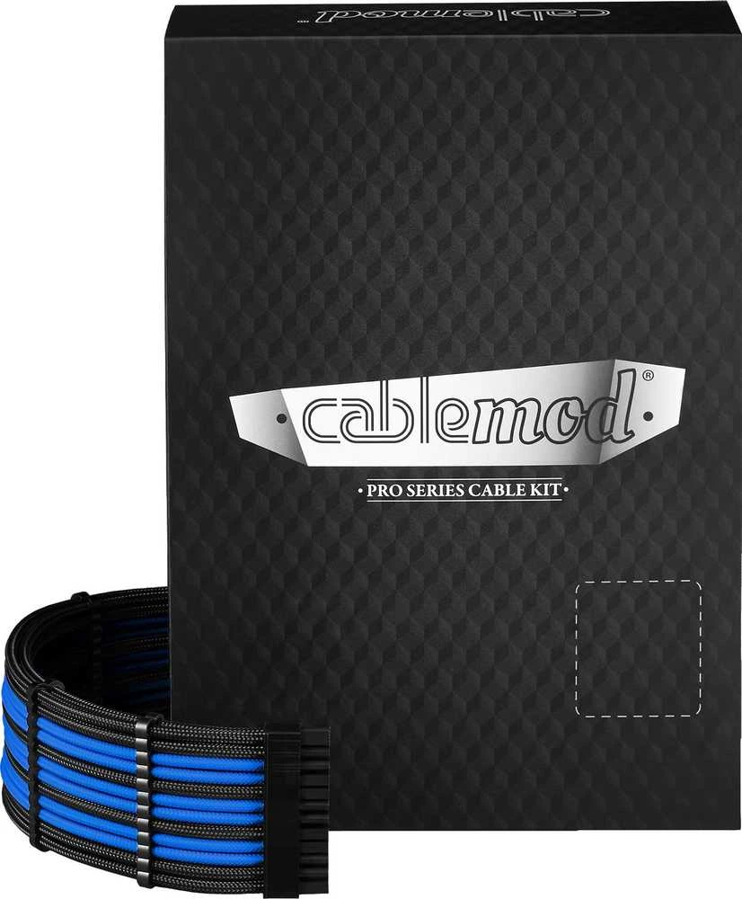 CableMod C-Series Pro ModMesh Sleeved 12V-2×6 12VHPWR Dual StealthSense Cable Kit for Corsair RMi, RMx (Juodas Label) – juodos spalvos/mėlynos spalvos