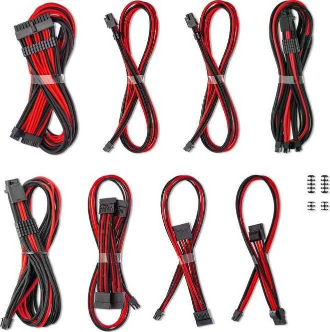 CableMod C-Series Pro ModMesh Sleeved 12V-2×6 12VHPWR Dual StealthSense Cable Kit for Corsair RMi, RMx (Juodas Label) – juodos spalvos/raudonos spalvos