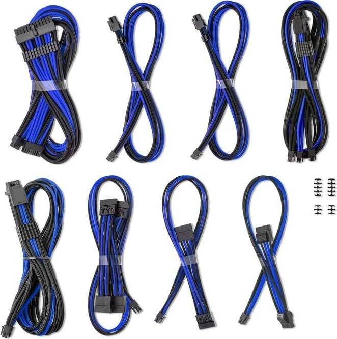 CableMod C-Series Pro ModMesh Sleeved 12V-2×6 12VHPWR Dual StealthSense Cable Kit for Corsair RMi, RMx (Juodas Label) – juodos spalvos/mėlynos spalvos