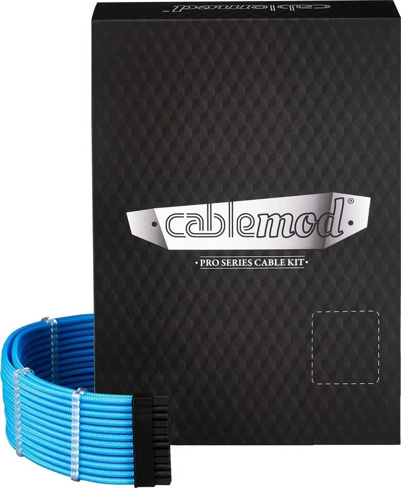 CableMod C-Series Pro ModMesh Sleeved 12V-2×6 12VHPWR Dual StealthSense Cable Kit for Corsair RMi, RMx (Juodas Label) – mėlynos spalvos