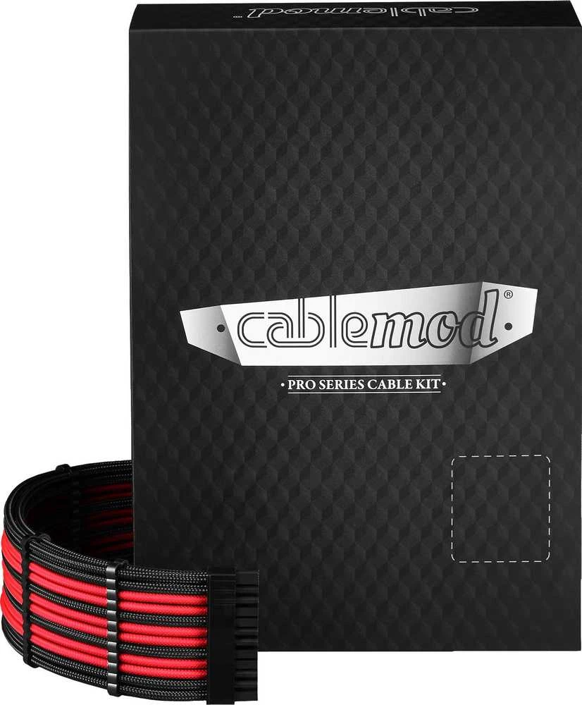 CableMod C-Series Pro ModMesh Sleeved 12V-2×6 12VHPWR Dual StealthSense Cable Kit for Corsair RMi, RMx (Juodas Label) – juodos spalvos/raudonos spalvos