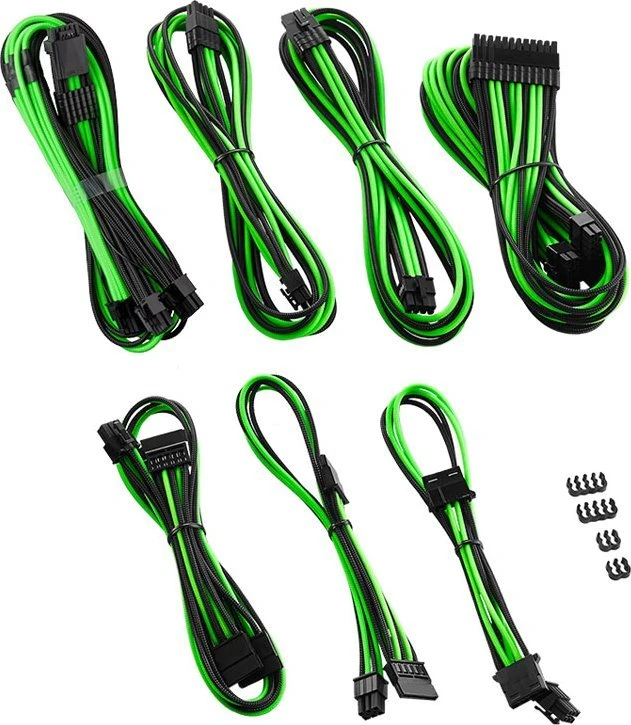 CableMod C-Series PRO ModMesh 12VHPWR Cable Kit for Corsair RM, RMi, RMx (Juodas Label) – juodos spalvos/žalios spalvos