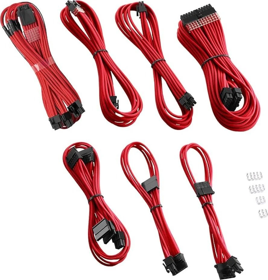 CableMod C-Series PRO ModMesh 12VHPWR Cable Kit for Corsair RM, RMi, RMx (Juodas Label) – raudonos spalvos