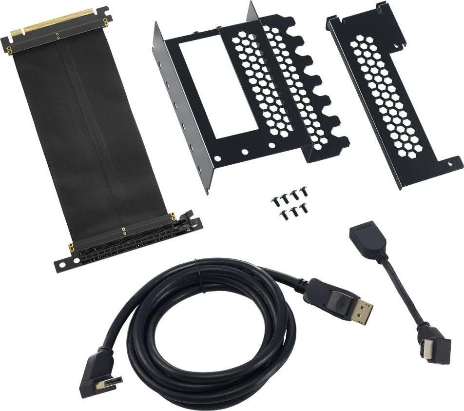 „CableMod“ vertikalus vaizdo plokštės laikiklis su PCIe x16 jungtimi, 1x DisplayPort, 1x HDMI – juodos spalvos