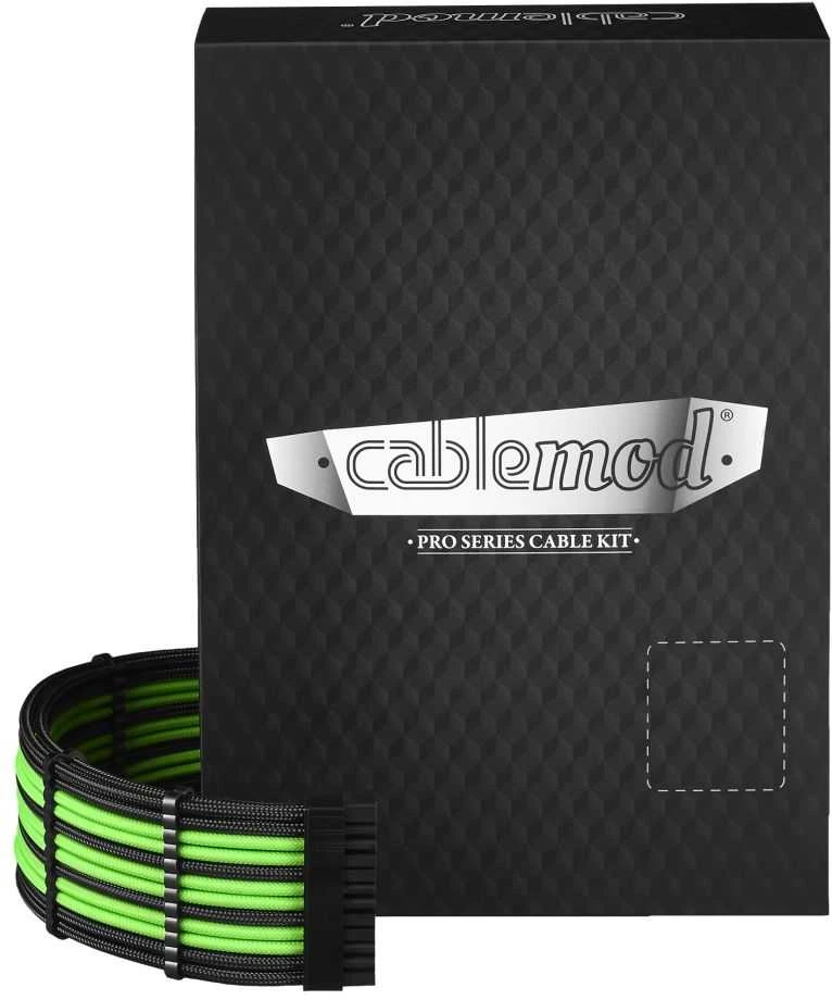 CableMod C-Series PRO ModMesh Cable Kit for RMi/RMx/RM (Juodas Label) – juodos spalvos/hellžalios spalvos