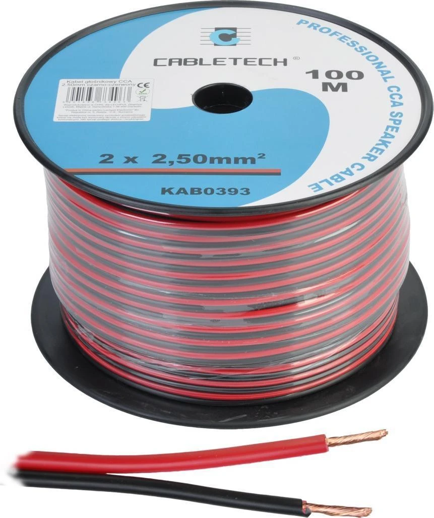 Cabletech Kabelis CCA 2x2.5mm 1m - juoda raudona