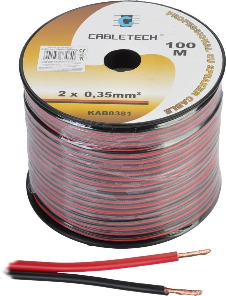 Cabletech Laidas kolonėlėms 2x0.35mm² juodas/raudonas (varinis)