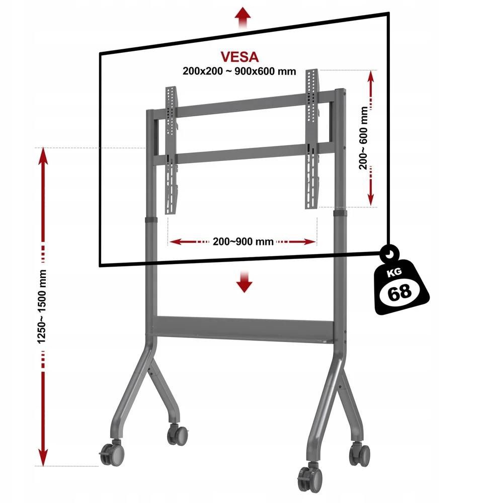 Laikiklis Fiber Mount Cabletech P150 – Elektrinis mobilus televizoriaus vežimėlis, stovas televizoriams LCD LED 50"–90", VESA