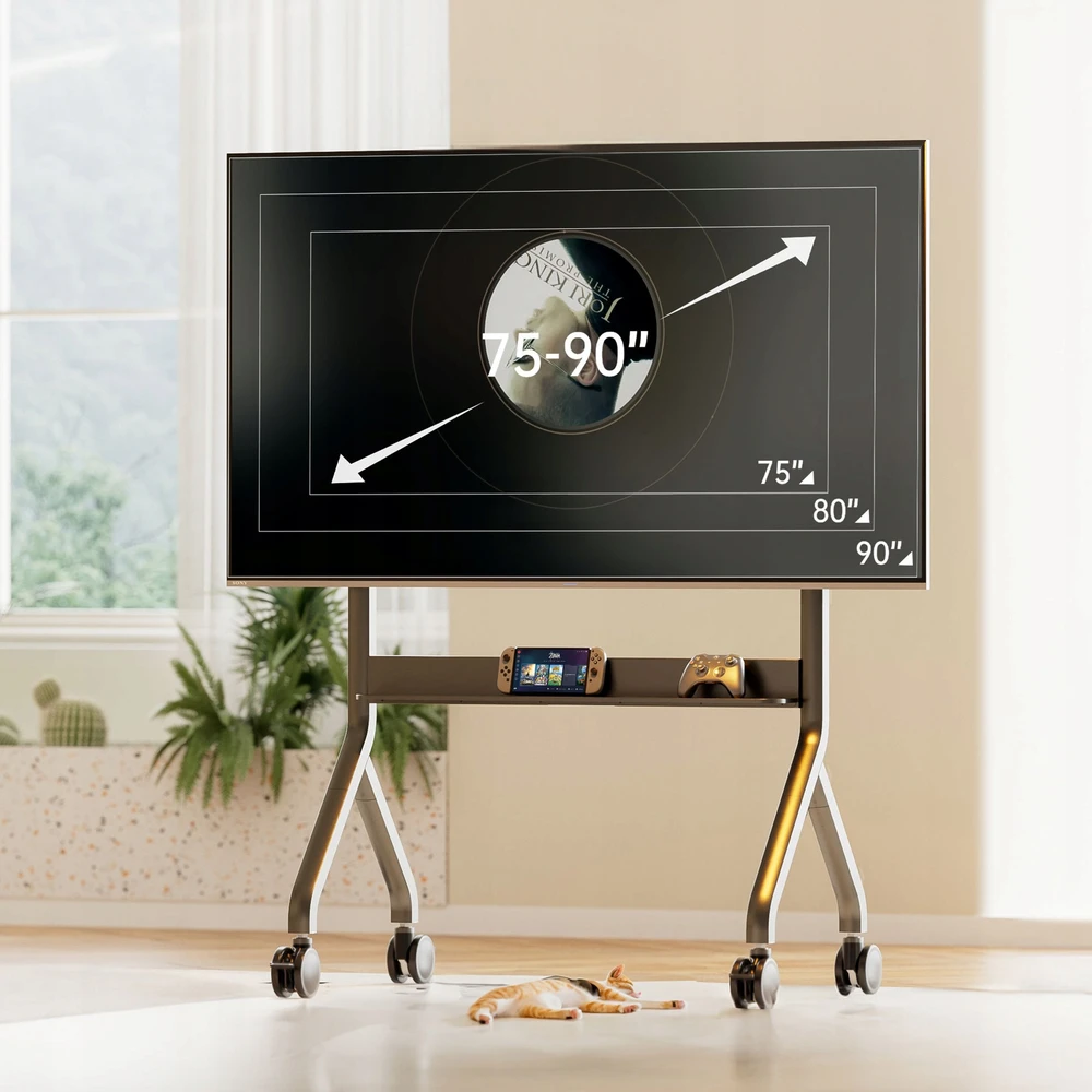 Laikiklis Fiber Mount Cabletech P150 – Elektrinis mobilus televizoriaus vežimėlis, stovas televizoriams LCD LED 50"–90", VESA