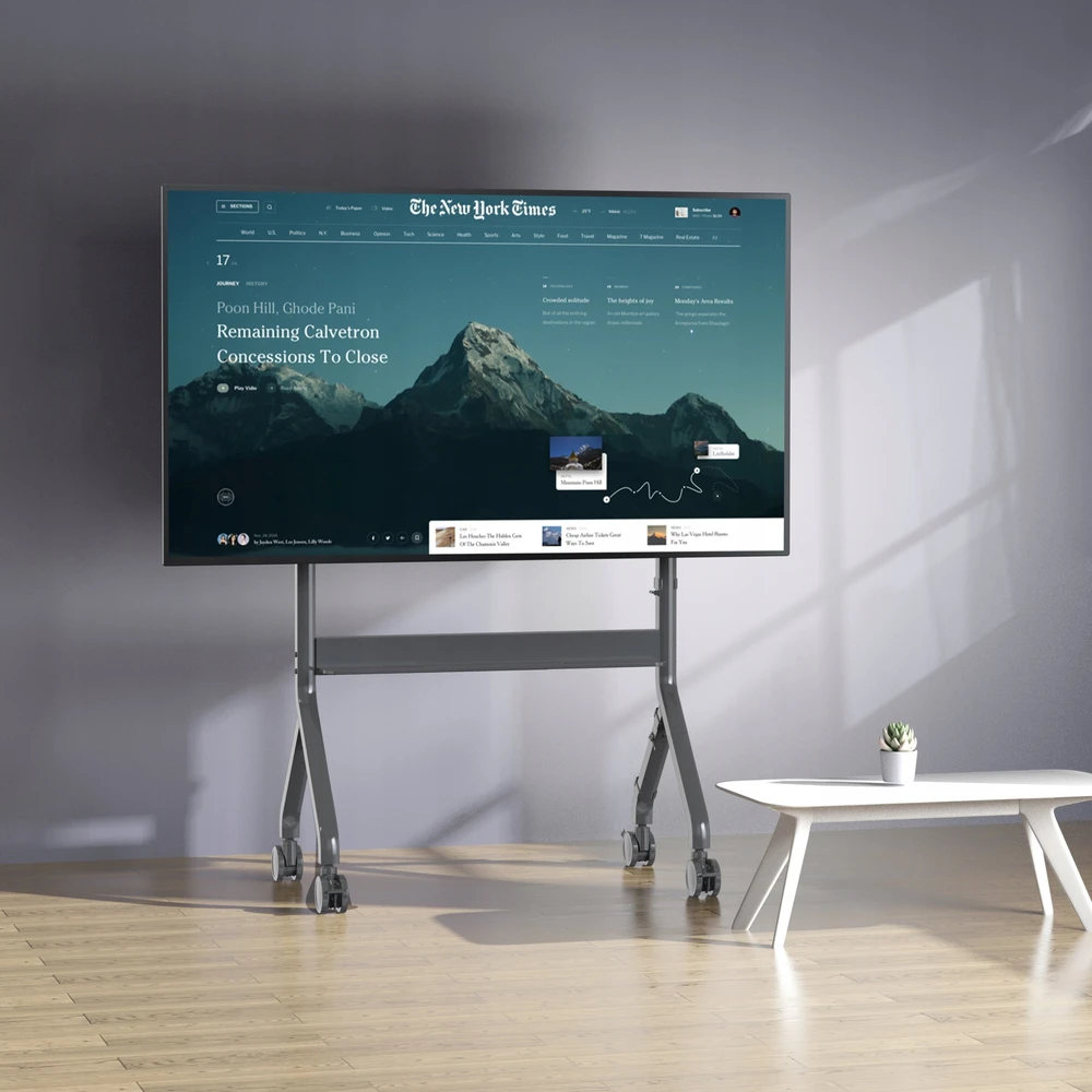 Laikiklis Fiber Mount Cabletech P150 – Elektrinis mobilus televizoriaus vežimėlis, stovas televizoriams LCD LED 50"–90", VESA
