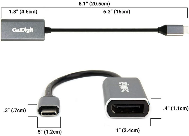 Adapteris USB CalDigit USB-C – DisplayPort sidabrinis (USBC-DP14)
