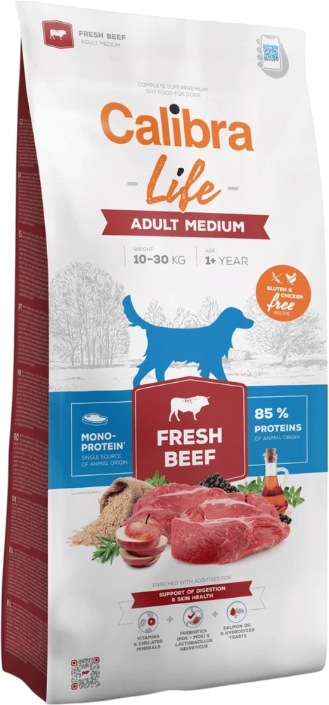 Šunų Maistas - CALIBRA Dog Life Suaugusiųjų Vidutinio Dydžio Šviežia Jautiena 12kg Be Glitimo