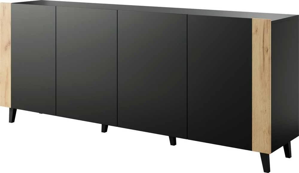Cama Meble Baldai - Faro Komoda 200x42x82 Matinė Juoda Ir Ąžuolo Medžiaga