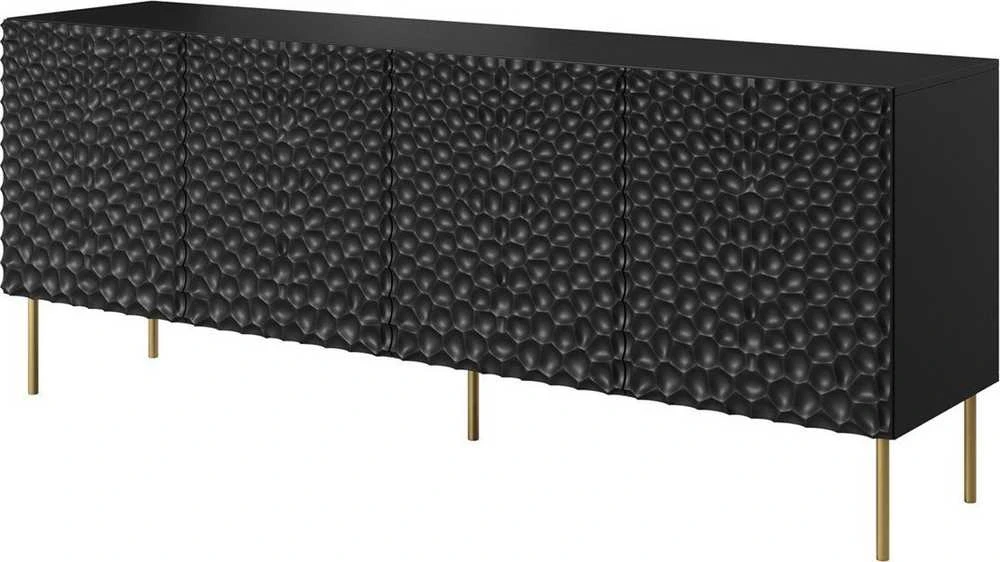Cama Meble Komoda - HOLE 4-Durų Moderni Matinė Juoda 190x40.5x74.5 cm