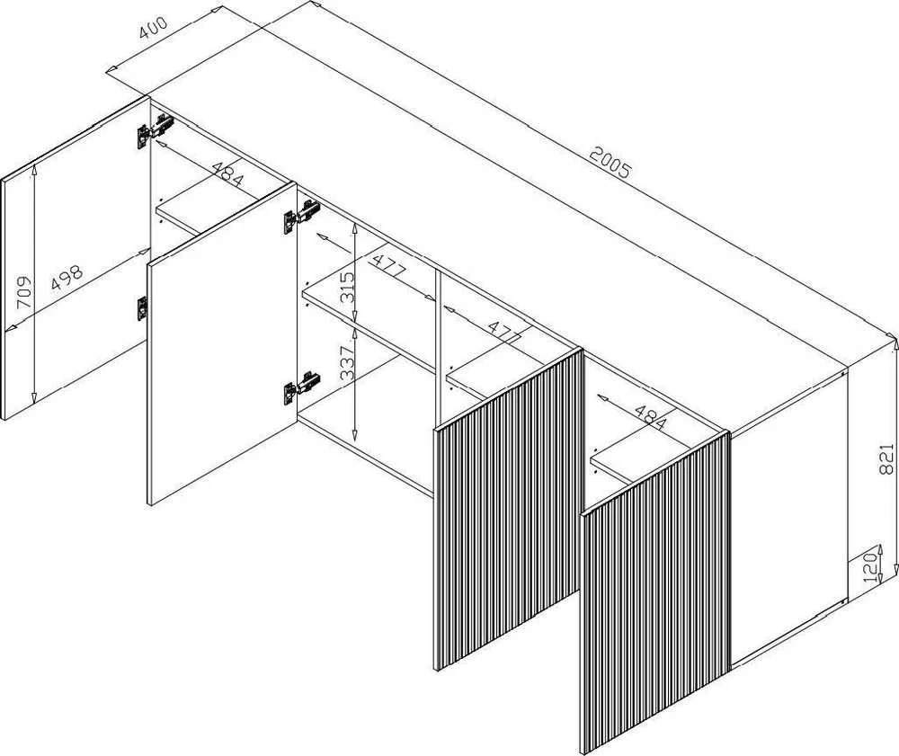 Cama Meble Komoda - Pafos 200x42x82, Balta Matinė