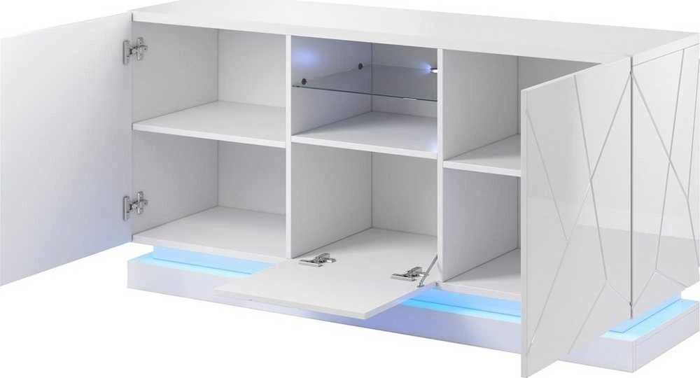 Cama Meble Baldas - QIU 2D1K Komoda 150x41,5x75 Cm Blizgus Baltas