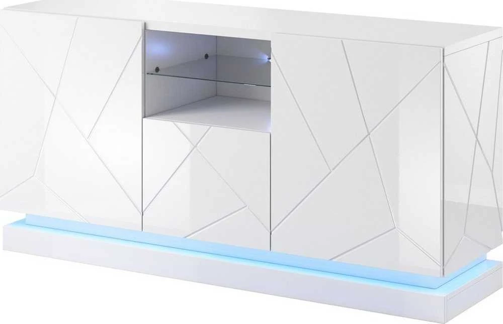 Cama Meble Baldas - QIU 2D1K Komoda 150x41,5x75 Cm Blizgus Baltas