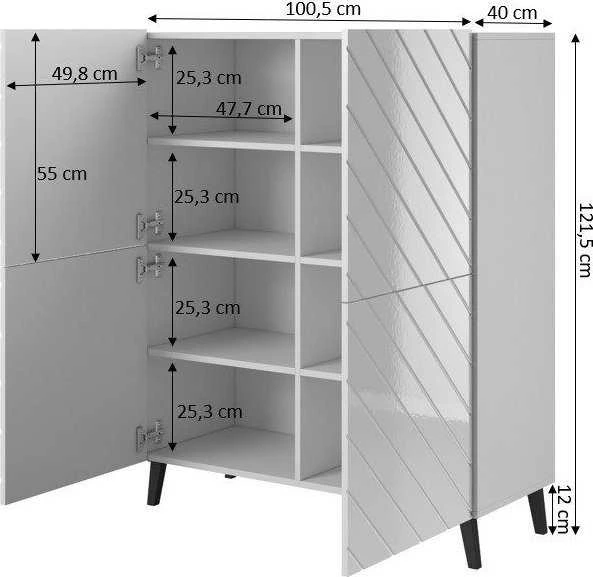 Cama Meble Knygų Lentyna - Abeto 100,5 x 40 x 121,5 Cm Juoda/Blizgi Juoda