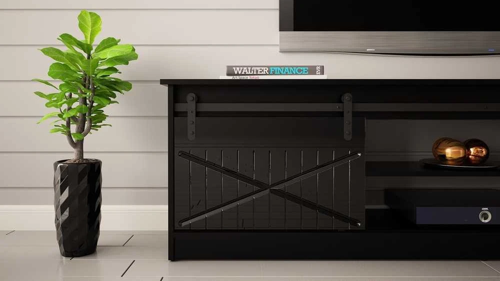 Laikiklis Cama Meble TV Spintelė - Granero 200x56,7x35 Juoda Blizgi