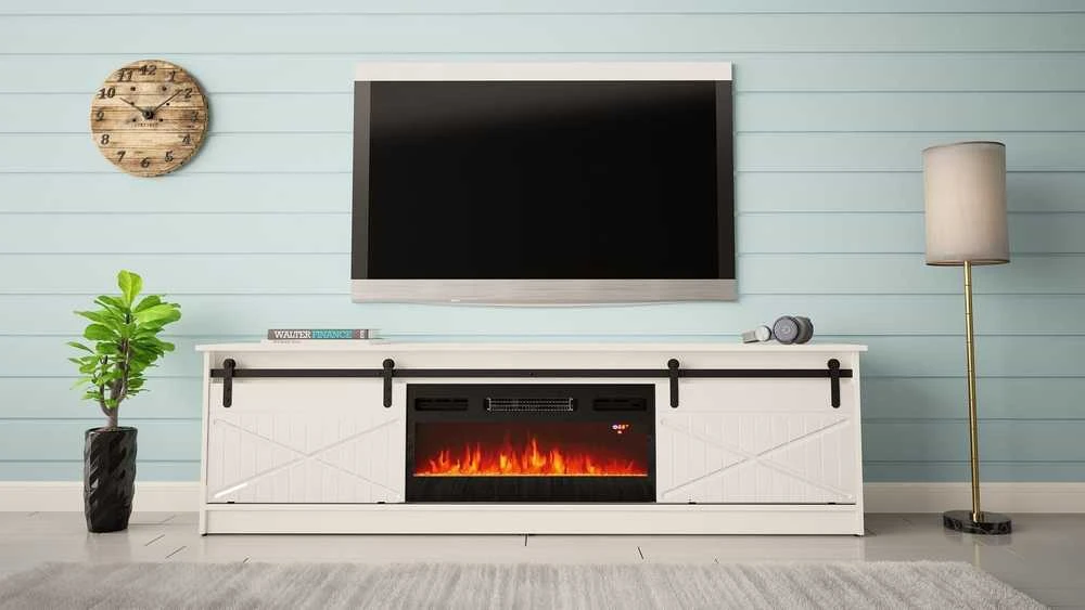 Laikiklis Cama Meble Spintelė Su Židiniu - Granero 200x56,7x35 Balta/Blizgi Balta