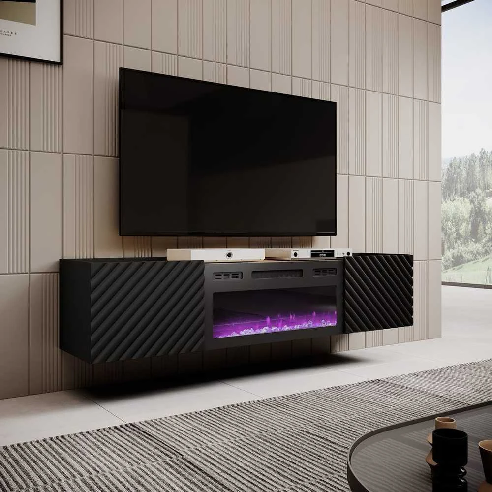 Laikiklis Cama Meble Židinys - Onda 180x40x39-58 Juodas