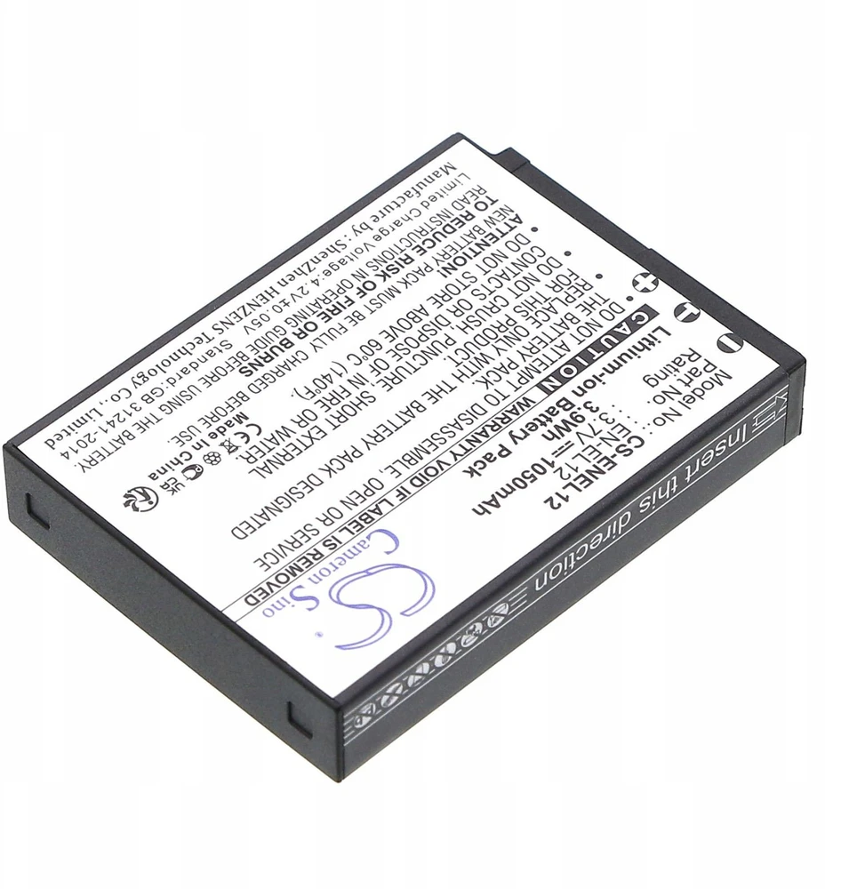Cameron Sino Akumuliatoriaus baterijos tipas: En-el12 Enel12, skirta „Nikon Coolpix“ / „Keymission 170 360“ / „Cs-enel12“