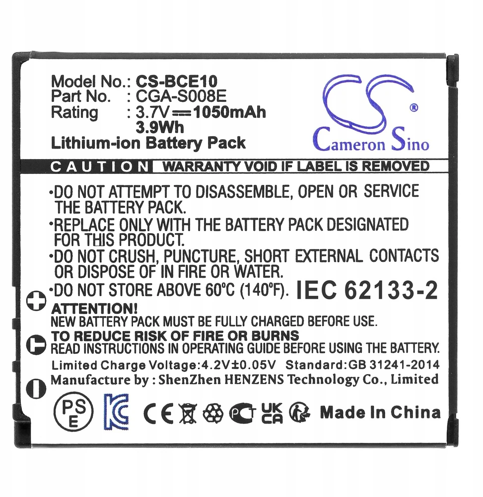 Cameron Sino Akumuliatorius Bateria Typ Panasonic Cga-s008 Cga-s008a Dmw-bce10 Ricoh Db-70 / Cs-bce10