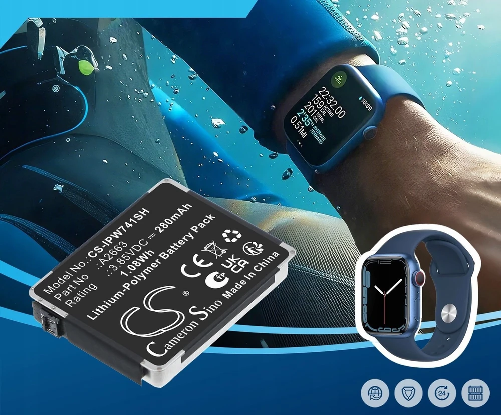 Cameron Sino Baterija akumuliatorius tipas A2663 Apple Watch Series S7 41mm A2473 A2475 A2476 / Cs-ipw741sh (SB11851)