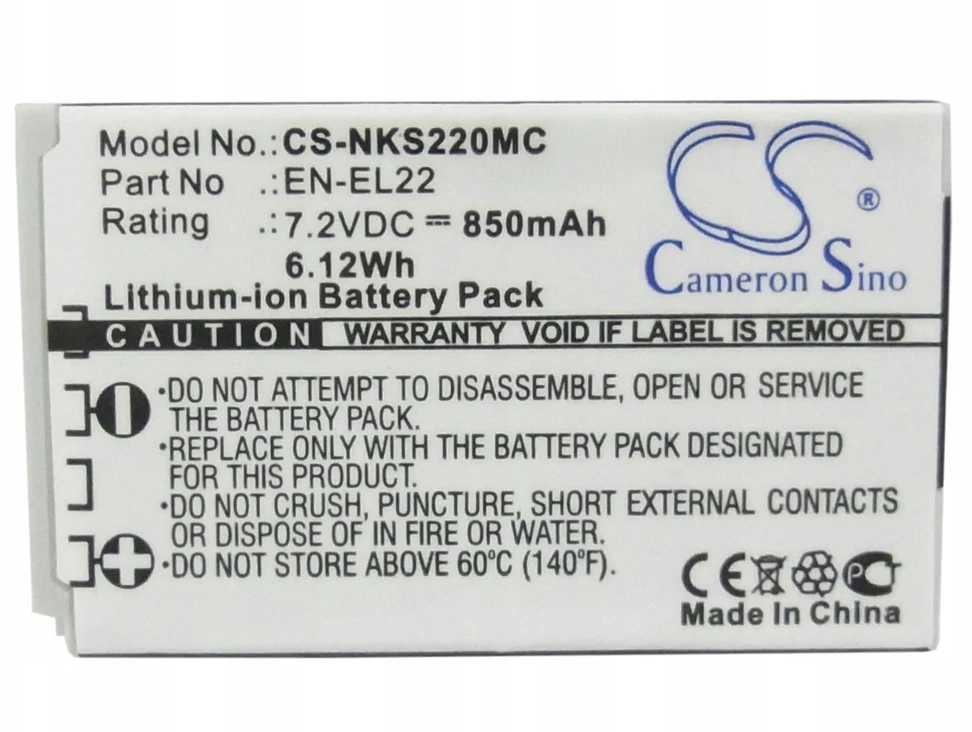 Akumuliatorius Cameron Sino Akumuliatorius Bateria Typu En-el22 Enel22 Do Nikon 1 J4 S2 J 4 S 2 Cameronsino / Cs-nks220mc