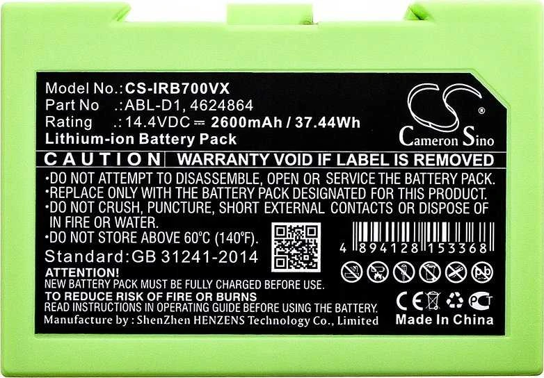 Cameron Sino Akumuliatorius Bateria Typu Abl-d1 Abl-d2 4624864 Do Irobot Roomba I7 I7+ E5 E6 I8 I8+ I4 I4+ I3 / Cs-irb700vx