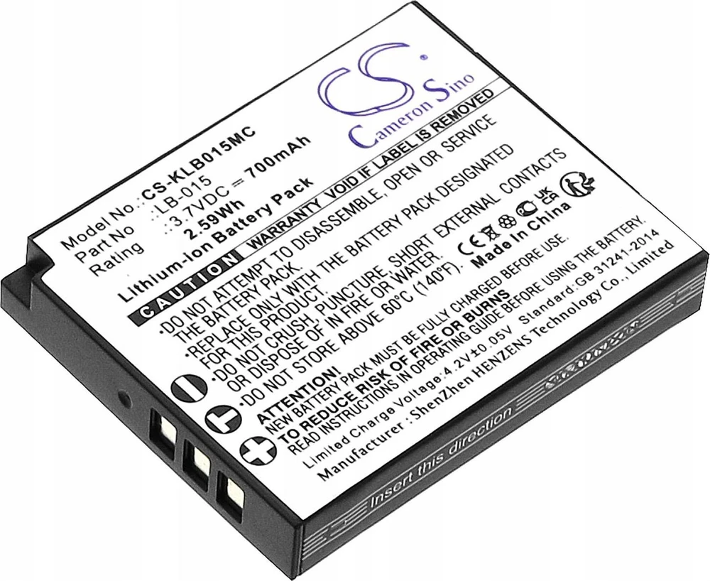 Cameron Sino Baterija Baterijos tipas LB-015 LB015, skirtas KODAK WPZ2 WP Z2 / CS-KLB015MC kamerai