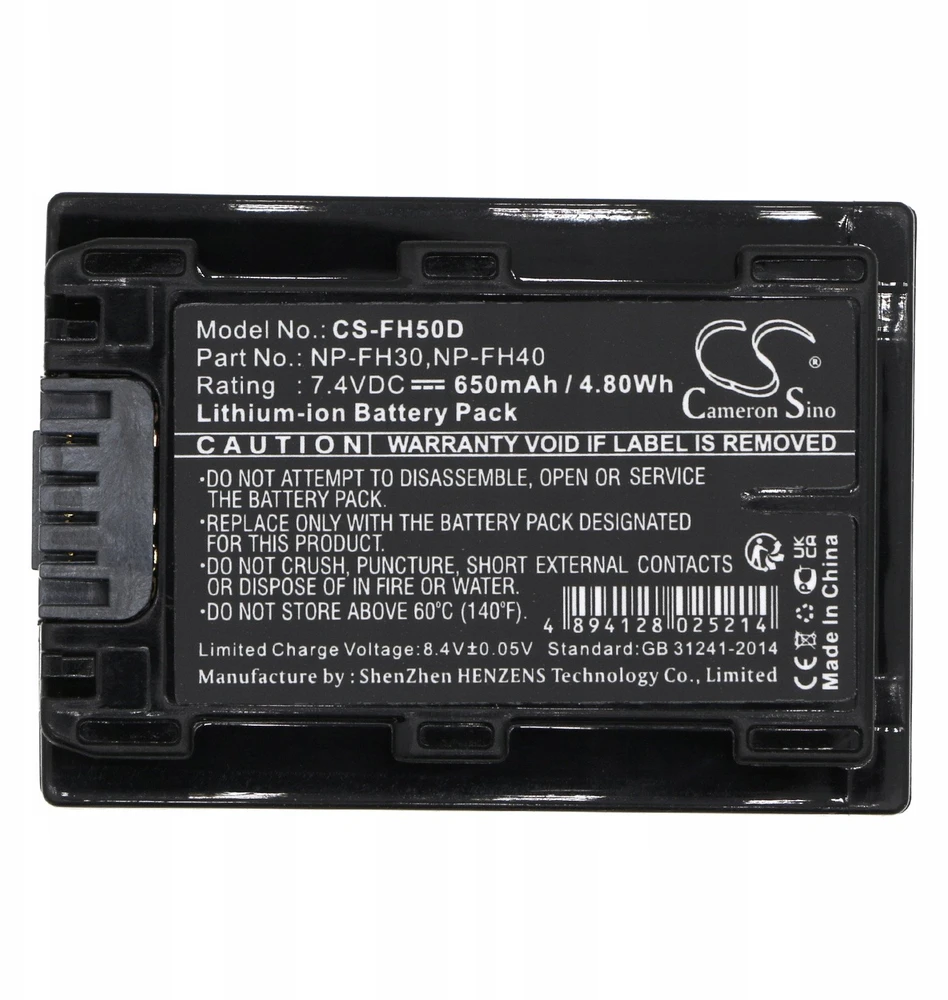 Cameron Sino Baterijos tipas: Sony Fh50 Fh60 Fh40 Np-fh30 Np-fh40 Np-fh50 Np-fh60 / Cs-fh50d