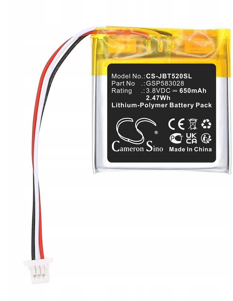 Cameron Sino Baterija JBL GSP583028 tipo akumuliatorius, skirtas JBL Tune 520 BT ausinėms / CS-JBT520SL