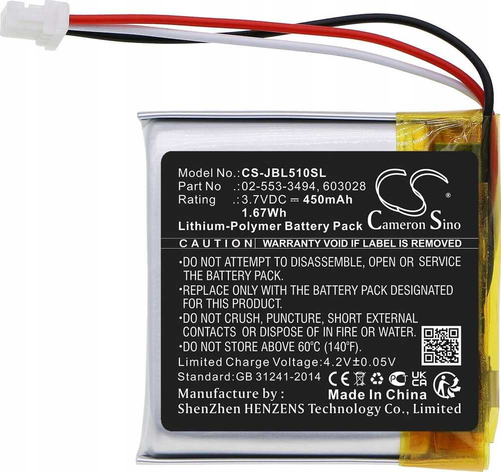 Cameron Sino Akumuliatorius Bateria Typ 02-553-3494 603028 Do Słuchawek Jbl Tune 510bt 500bt / Cs-jbl510sl