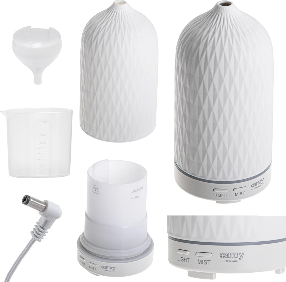 Drėkintuvas Camry | Ultragarsinis aromato difuzorius 3in1 | CR 7970 | Ultragarsinis | Tinka kambariams iki 25 m² | Baltas