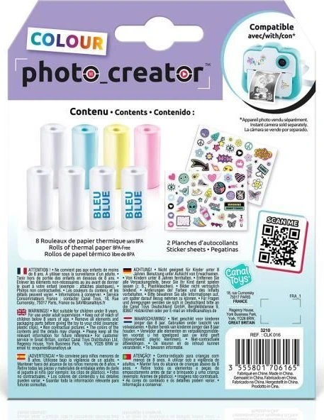 Studio Creator Canal Toys „Photo Creator“ fotopopieriaus papildymo rinkinys, papildomi spalvoto popieriaus ritinėliai, 8 vnt.