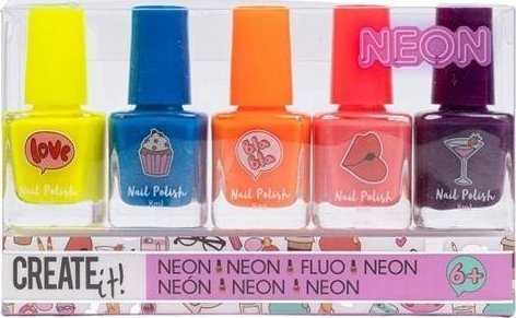 Neoninis nagų lakas Create it 84514, 5 vnt.