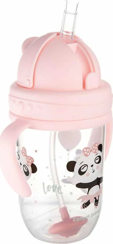 Canpolbabies CANPOL BABIES neišsipilanti gertuvė su šiaudeliu EXOTIC ANIMALS, 6m+, 270ml, rožinės spalvos, 56/606_pin
