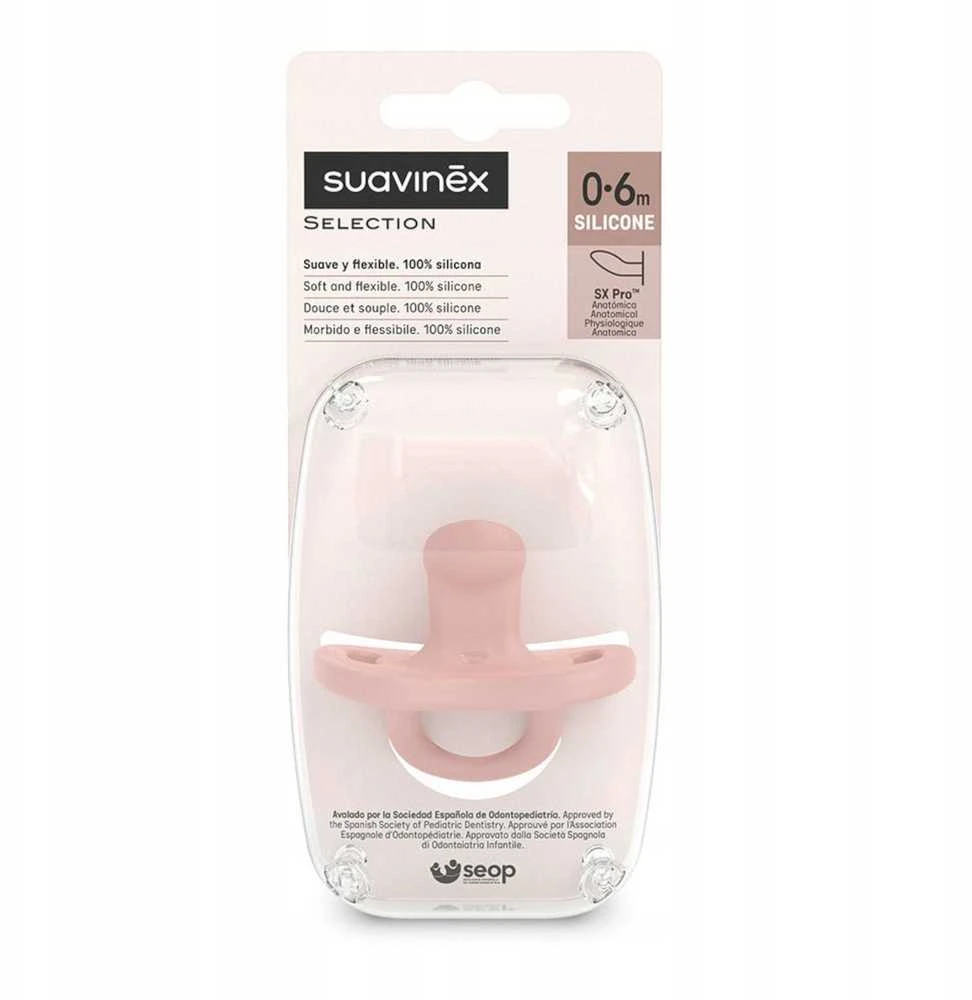 Canpol SUAVINEX - 308628-100 % SILIKONINIS ANATOMINIS RAFFATAS SX PRO/0-6M/ROŽINĖ/SPALVINĖ ESENCIJA