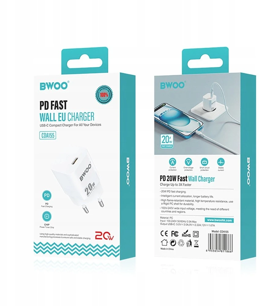 Bwoo 20 W mini sieninis įkroviklis CDA155 USB-C
