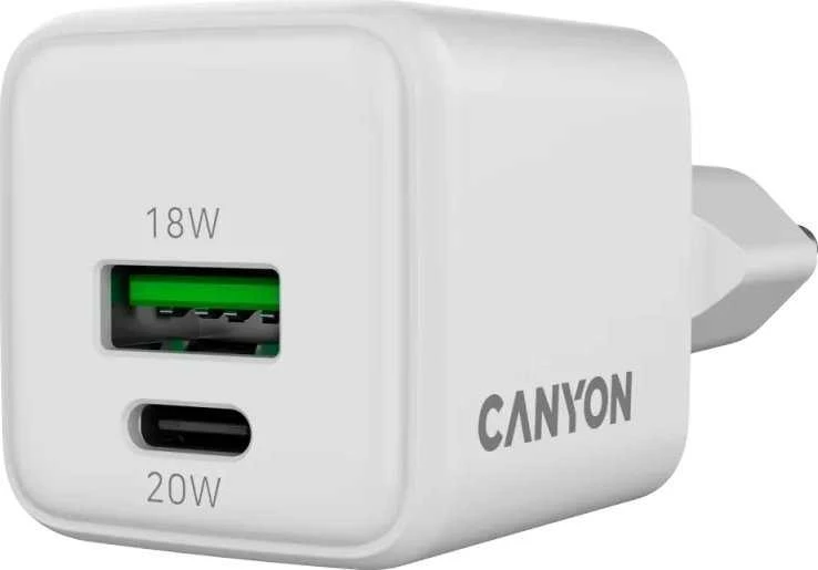 CANYON pakrovėjas CU20AC GaN 20W 1xPD 1xQC EU Baltas