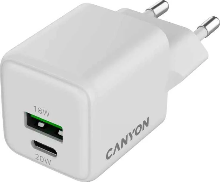 CANYON pakrovėjas CU20AC GaN 20W 1xPD 1xQC EU Baltas