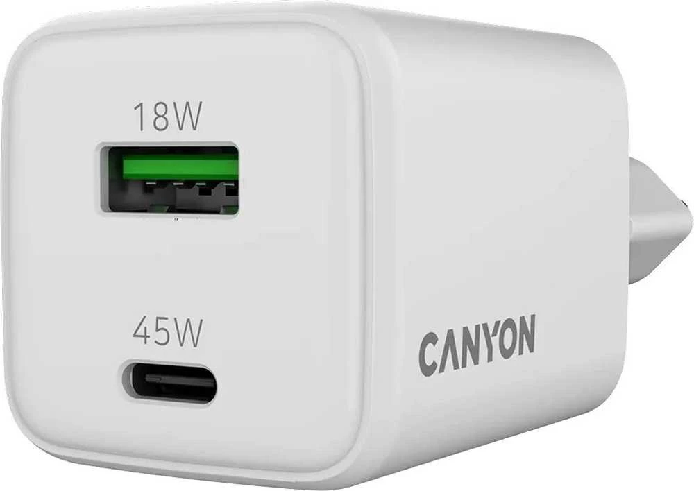 CANYON įkroviklis CU45AC GaN 45W 1xPD 1xQC EU Baltas