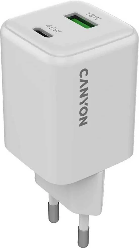 CANYON įkroviklis CU45AC GaN 45W 1xPD 1xQC EU Baltas
