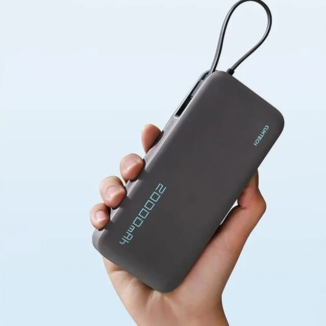 Cuktech CUKP200NGLDG 55W 20000mAh išorinė baterija su integruotu USB-C laidu – pilkos spalvos