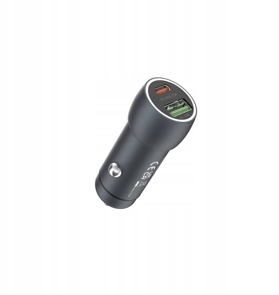 Devia automobilinis įkroviklis Extreme PD QC 3.0 30W + 18W 1x USB 1x USB-C tamsiai pilkas